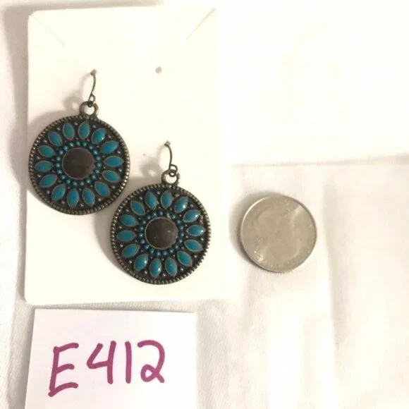 Antiqued Gold Tone Round Cabochon Dangle Earrings - Picture 6 of 7